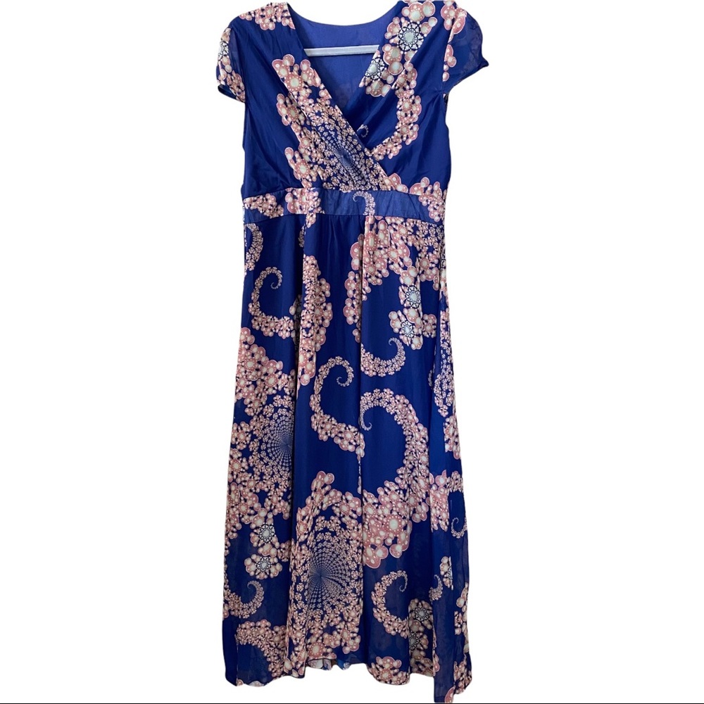 Tribal Print V Neck Short Sleeve Dress Size L